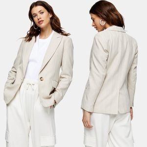 Topshop Oat Single Breasted Blazer With Linen